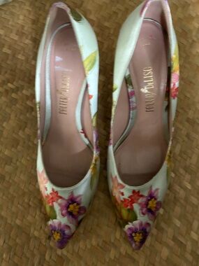 Palter DeLiso 40 Monet Floral Silk Pump 9.5 Italy Italian Heels Stiletto wear